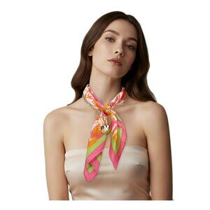 Tigerstars Pink Metal Heart Pendant Chan Fabric Scarf Layered Necklace